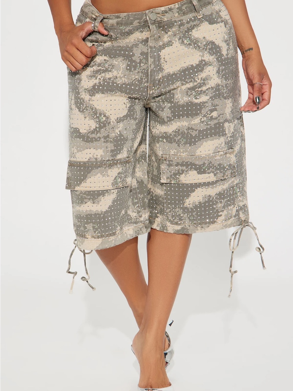 Fashion Nova Camo Embellished Bermudas